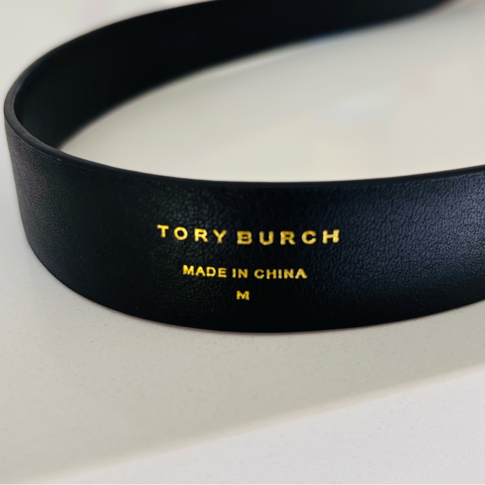 Tory Burch 1” Eleanor Black Leather Belt with Gold Buckle size M - Picture 5 of 8